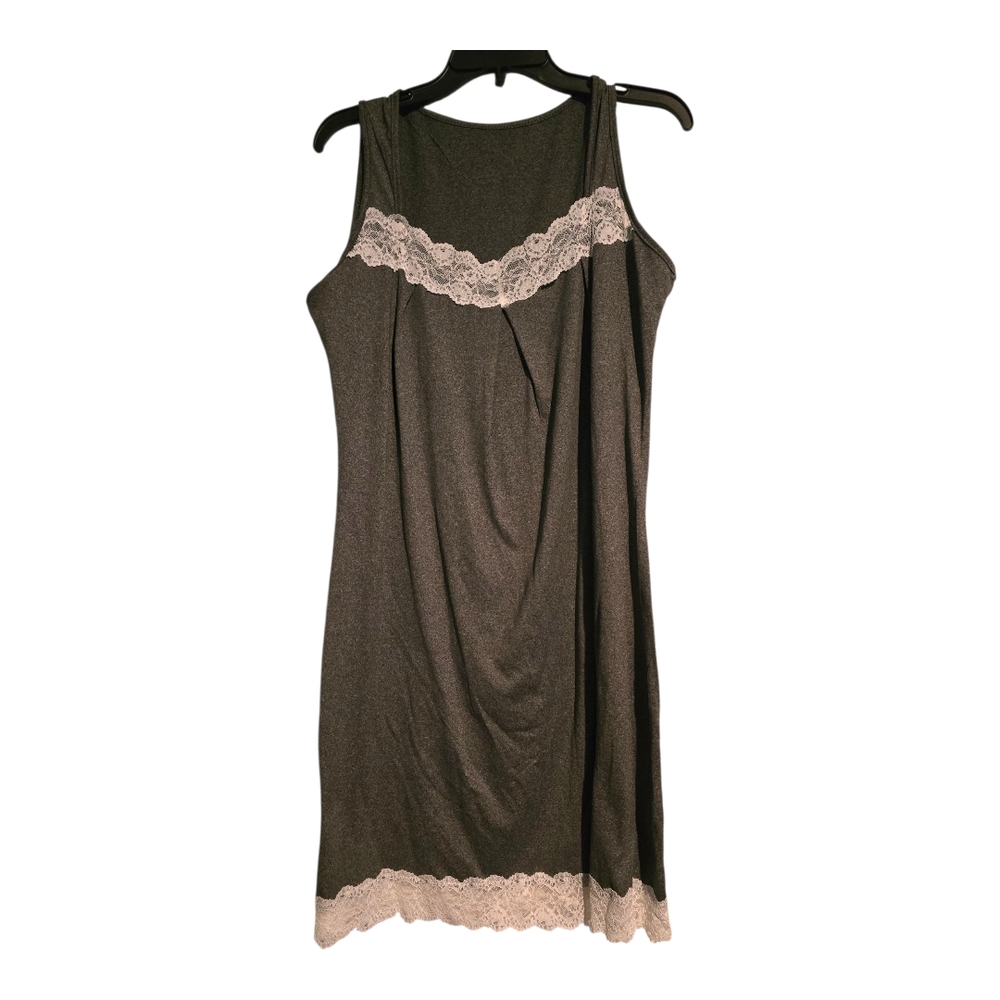 Gray Sleeveless Dress with Lace Trim